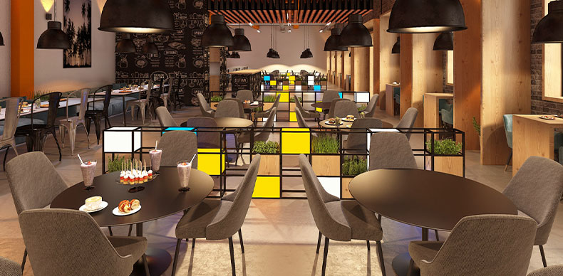  برای انتخاب رنگ در طراحی داخلی کافه رستوران، شما می‌توانید کاملاً جسورانه عمل کنید.
