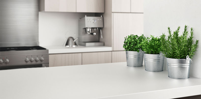 استفاده از گل و گیاه طبیعی یا مصنوعی برای تزیین دکور اپن آشپزخانه